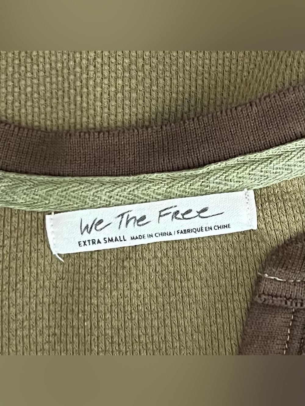 We The Free Women's Mikah Thermal Waffle Knit Top Knit Cuff Army Green XS Boho - Picture 7 of 10